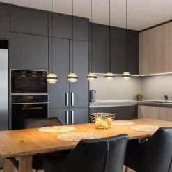 5-Lichts LED eettafelhanglamp zwart met champagne glas><noscript><img width=