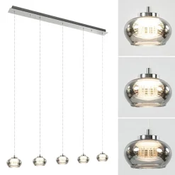 5-Lichts LED eettafelhanglamp smoke glas dimbaar><noscript><img width=