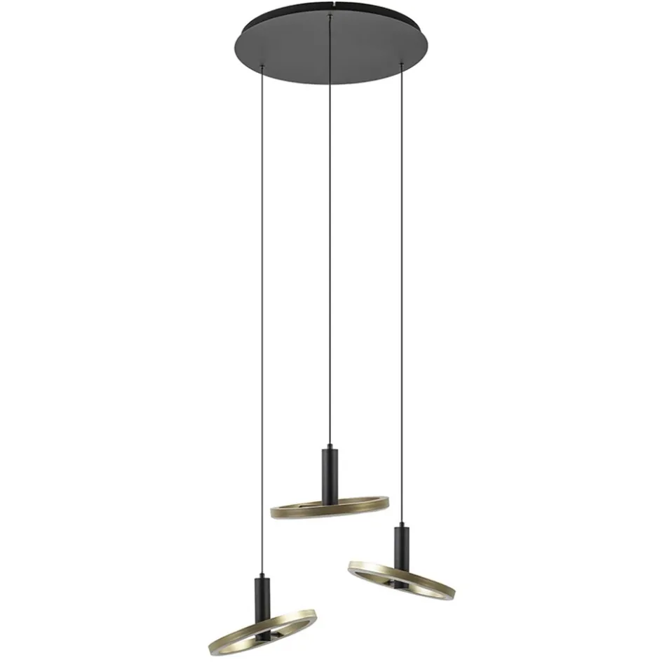 3-Lichts LED hanglamp ringen rond zwart/goud dimbaar>Straluma Hot