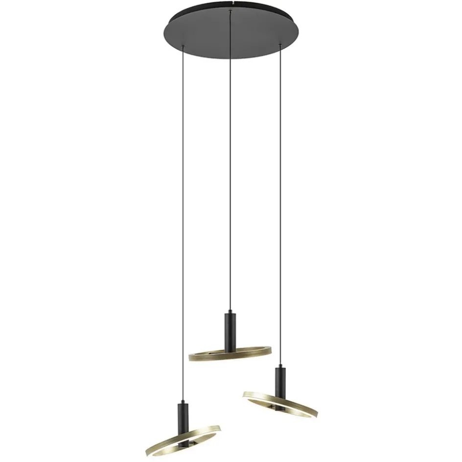 3-Lichts LED hanglamp ringen rond zwart/goud dimbaar>Straluma Hot