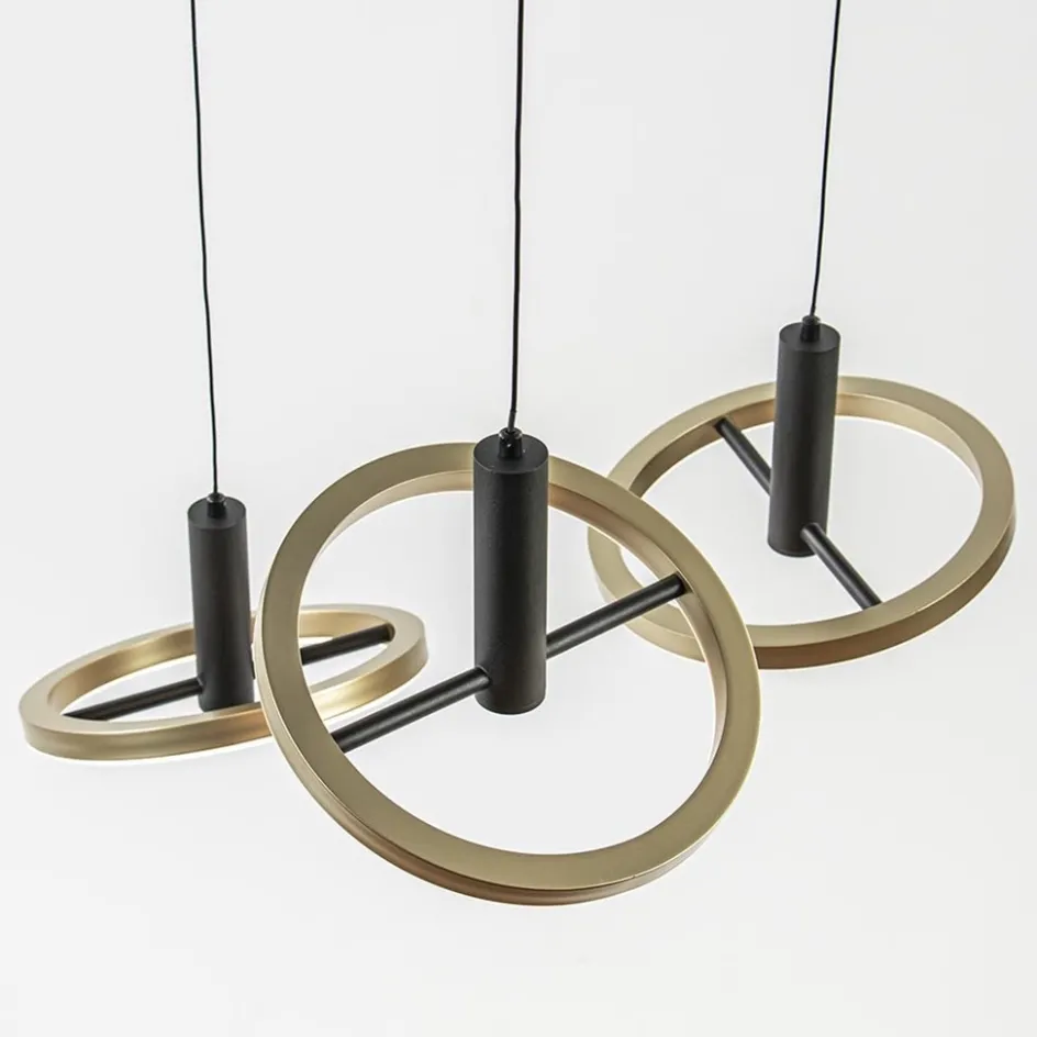 3-Lichts LED hanglamp ringen rond zwart/goud dimbaar>Straluma Hot