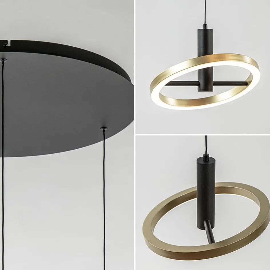 3-Lichts LED hanglamp ringen rond zwart/goud dimbaar>Straluma Hot