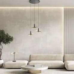 3-Lichts LED hanglamp ringen rond zwart/goud dimbaar><noscript><img width=