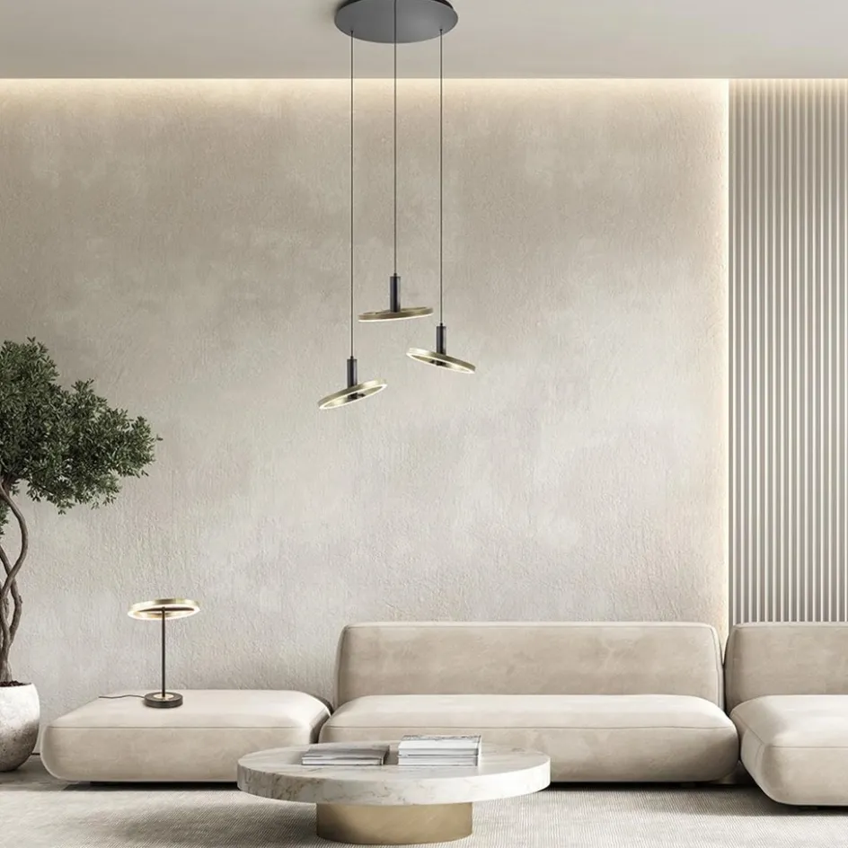 3-Lichts LED hanglamp ringen rond zwart/goud dimbaar>Straluma Hot