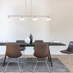 4-Lichts LED hanglamp staal met witte schotels dimbaar><noscript><img width=