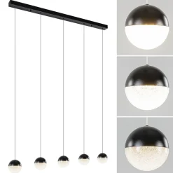 5-Lichts LED hanglamp zwart met diamant zand 3-standen dimbaar><noscript><img width=