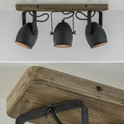 3-Lichts opbouwspot mat zwart met hout><noscript><img width=