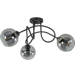 3-Lichts plafondlamp zwart met smoke glazen bollen>Straluma Discount