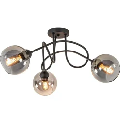 3-Lichts plafondlamp zwart met smoke glazen bollen>Straluma Discount