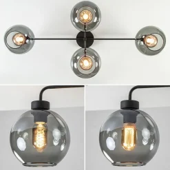4-Lichts plafondlamp zwart met smoke glazen bollen><noscript><img width=