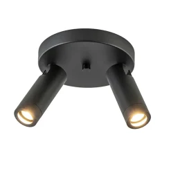 2-Lichts plafondspot mat zwart met gouden accent>Straluma Hot