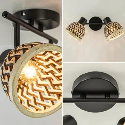 2-Lichts plafond/wandlamp zwart met bamboe kappen><noscript><img width=