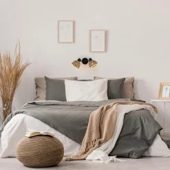 2-Lichts plafond/wandlamp zwart met bamboe kappen><noscript><img width=