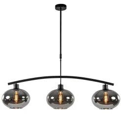 3-Lichts retro hanglamp zwart met smoke glas>Straluma