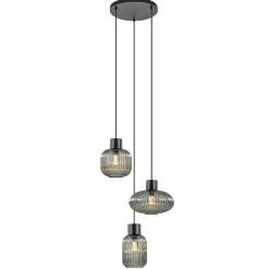 3-Lichts ronde eettafelhanglamp zwart met smoke glas>Straluma Hot