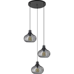 3-Lichts ronde hanglamp met zwarte draadkappen>Straluma Discount