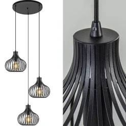 3-Lichts ronde hanglamp met zwarte draadkappen>Straluma Discount