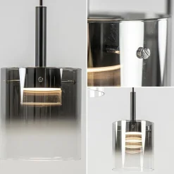 5-Lichts ronde hanglamp zwart met titanium/helder glas><noscript><img width=