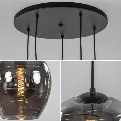 5-Lichts ronde hanglamp zwart met smokey glas><noscript><img width=