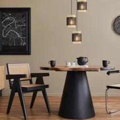 3-Lichts ronde hanglamp zwart met webbing><noscript><img width=