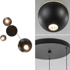 3-Lichts ronde LED hanglamp bollen zwart met goud><noscript><img width=