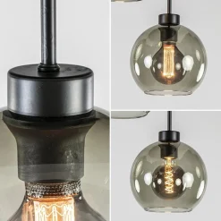 3-Lichts ronde plafondlamp met smoke glazen bollen><noscript><img width=