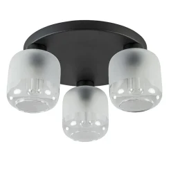 3-Lichts ronde plafondlamp zwart met helder/mat glas>Straluma