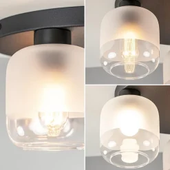 3-Lichts ronde plafondlamp zwart met helder/mat glas><noscript><img width=