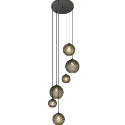 6-Lichts vide hanglamp smoke glas met reliëf>Straluma