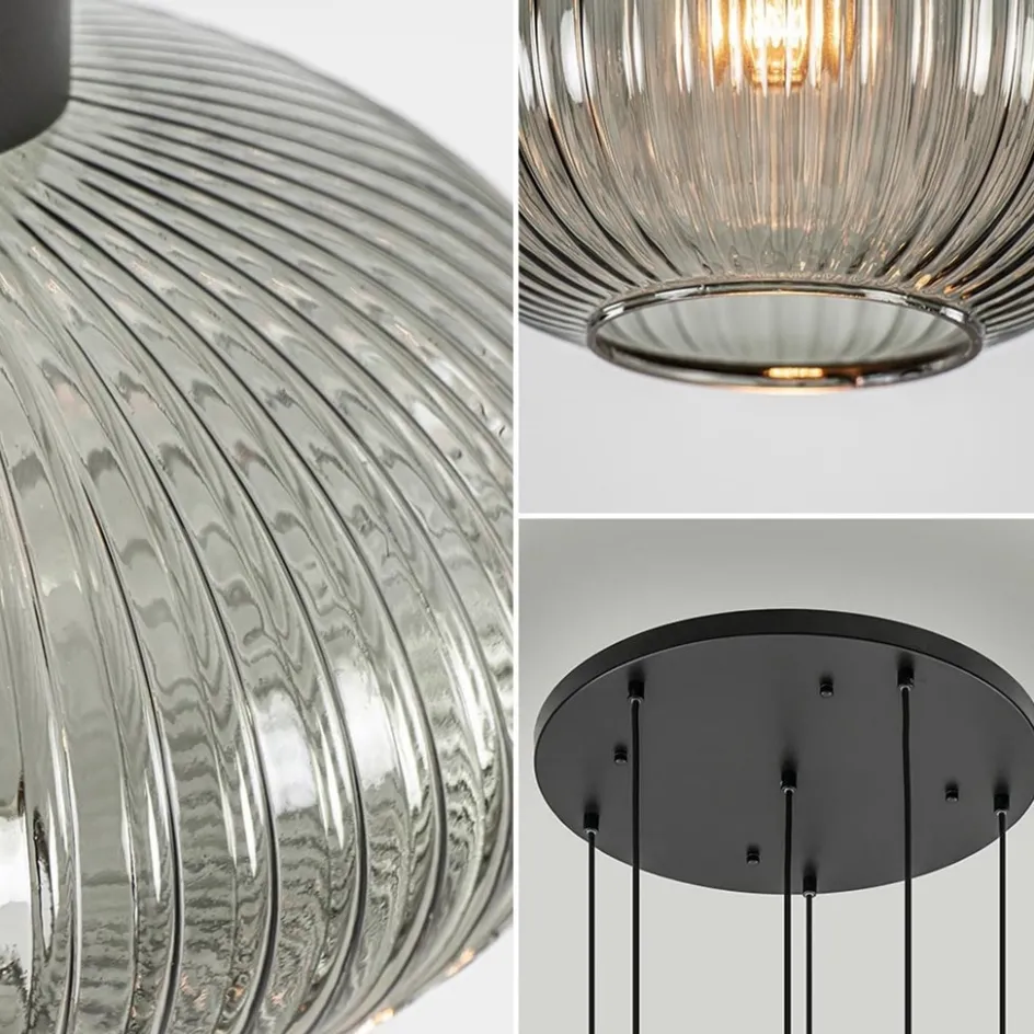 6-Lichts vide hanglamp smoke glas met zwarte details>Straluma New