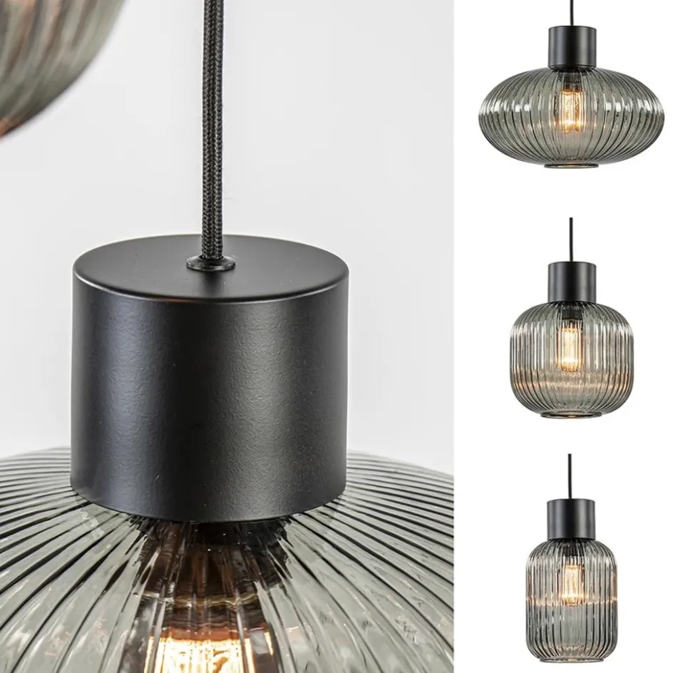 6-Lichts vide hanglamp smoke glas met zwarte details>Straluma New
