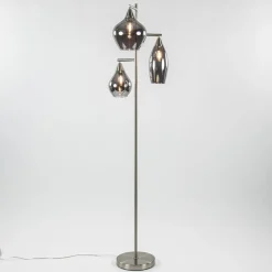 3-Lichts vloerlamp nikkel met smoke glazen kappen dimbaar>Straluma Hot