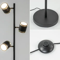 3-Lichts vloerlamp zwart/goud met dimbare spots><noscript><img width=