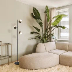 3-Lichts vloerlamp zwart/goud met dimbare spots><noscript><img width=
