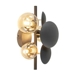 3-Lichts wandlamp grijs/goud met amber glas>Straluma New