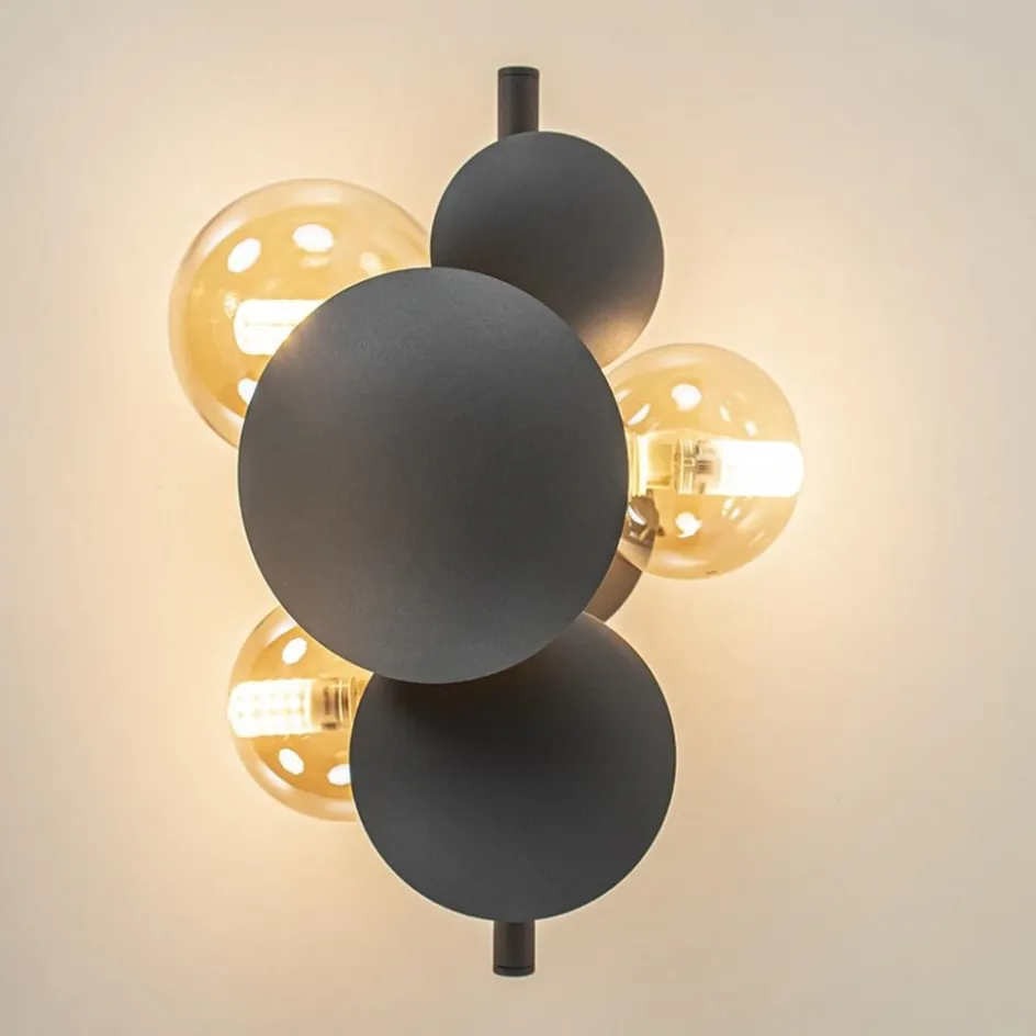 3-Lichts wandlamp grijs/goud met amber glas>Straluma New