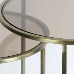 Light and Living bijzettafel Duarte set van 2 goud met bruin glas><noscript><img width=