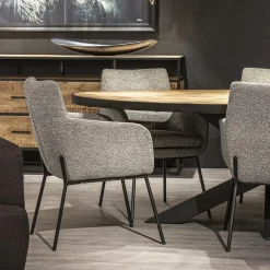 Luxe armstoel gemeleerde stof met zwarte poot><noscript><img width=