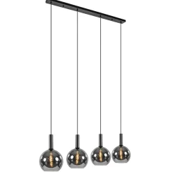 Luxe 4-lichts eettafelhanglamp met smoke glazen bollen>Straluma Sale