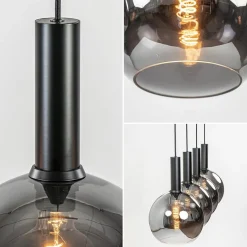 Luxe 4-lichts eettafelhanglamp met smoke glazen bollen><noscript><img width=