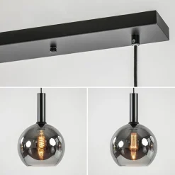 Luxe 4-lichts eettafelhanglamp met smoke glazen bollen><noscript><img width=