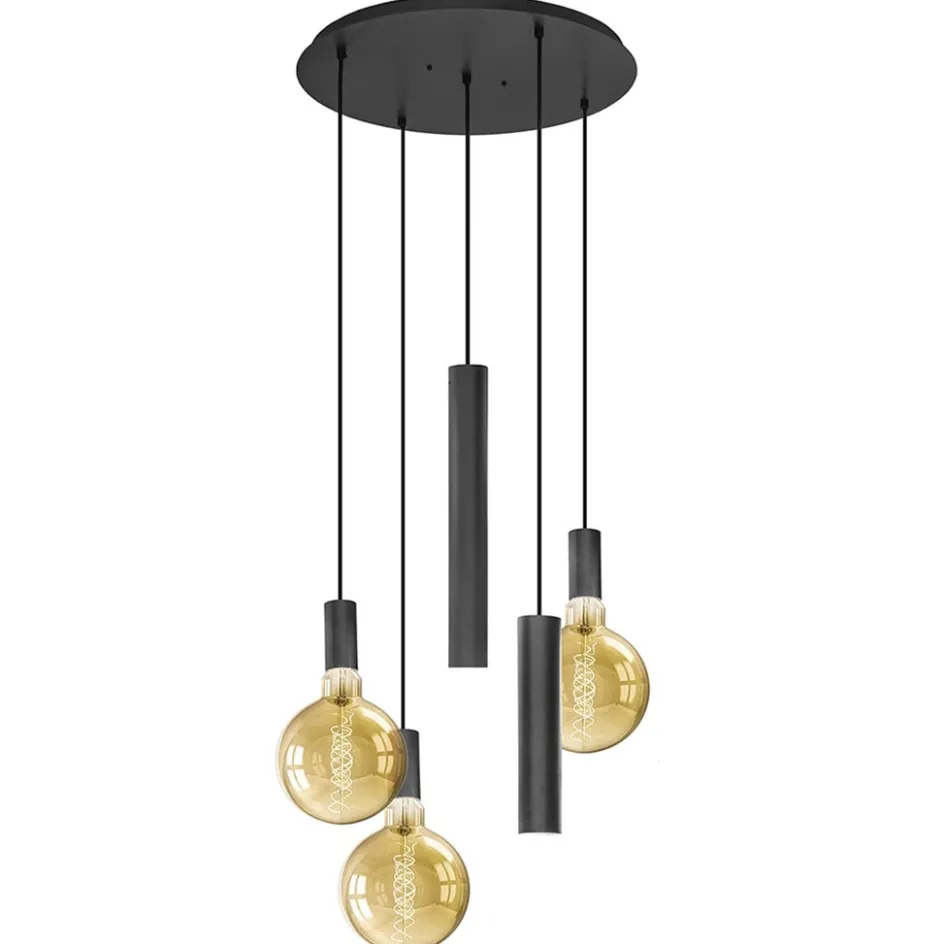 Luxe 5-lichts hanglamp mat zwart E27+GU10 rond>Straluma Online