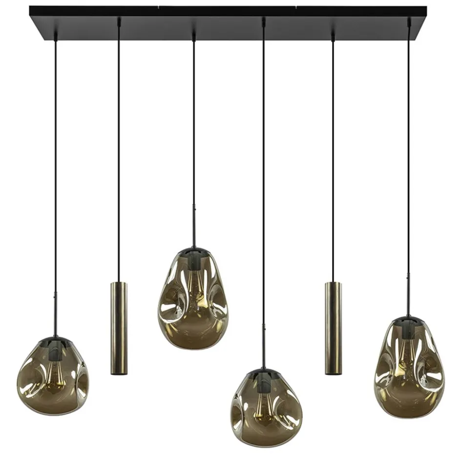 Luxe 6-lichts hanglamp met goud glas en cilinders>Straluma Best