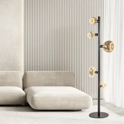 Mat zwart metalen vloerlamp met E27 fittingen><noscript><img width=