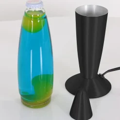 Mat zwarte lavalamp met blauw water en groene vlekken><noscript><img width=