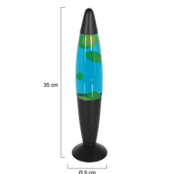Mat zwarte lavalamp met blauw water en groene vlekken><noscript><img width=