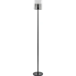 Mat zwarte LED vloerlamp met glazen kap helder/titanium>Straluma Best