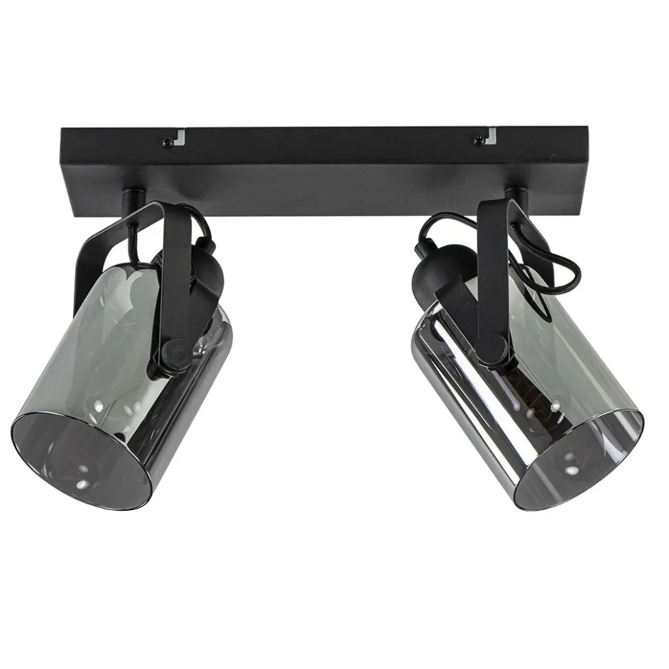 Mat zwarte 2-lichts plafondlamp met smoke glas>Straluma Hot
