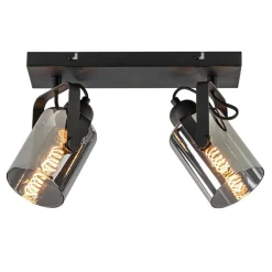 Mat zwarte 2-lichts plafondlamp met smoke glas>Straluma Hot
