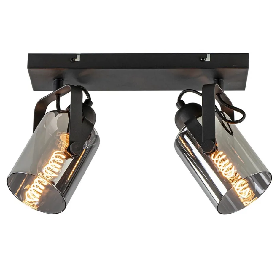 Mat zwarte 2-lichts plafondlamp met smoke glas>Straluma Hot